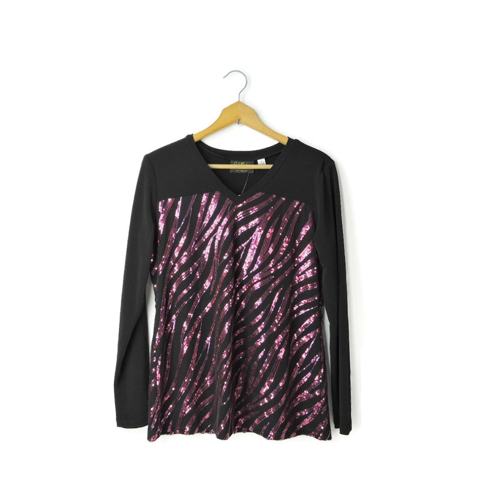 Bob Mackie Wearable Art Black pink sequins top